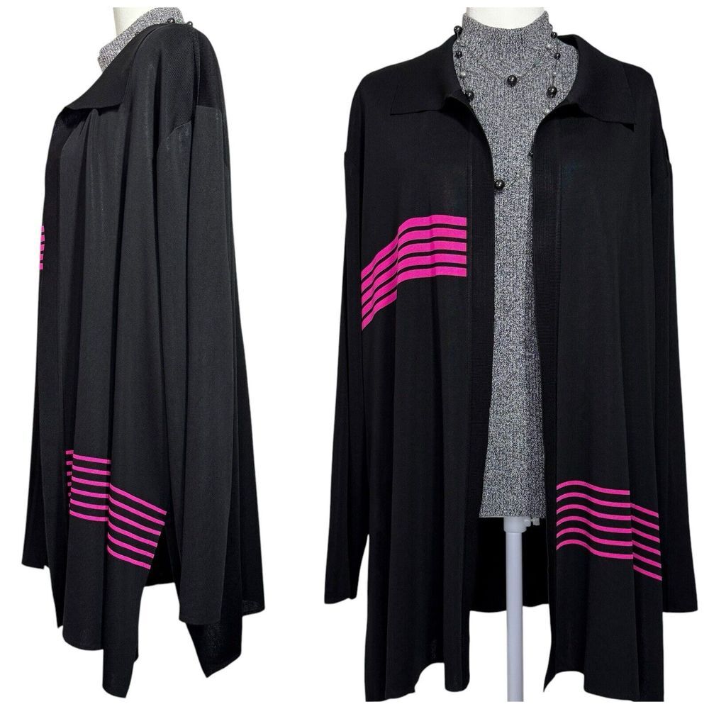 VTG Exclusively Misook 2X Cardigan Sweater Jacket Career Workwear Black Artsy